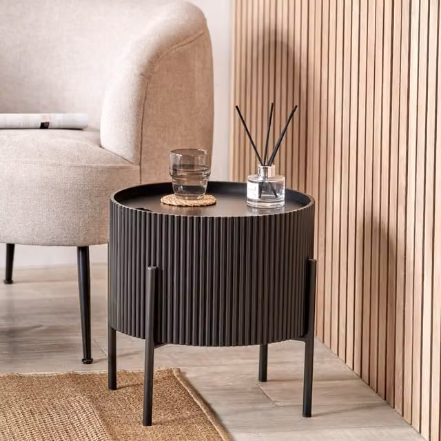 Pacific Lifestyle Henderson Wood and Metal Storage Side Table in Black
