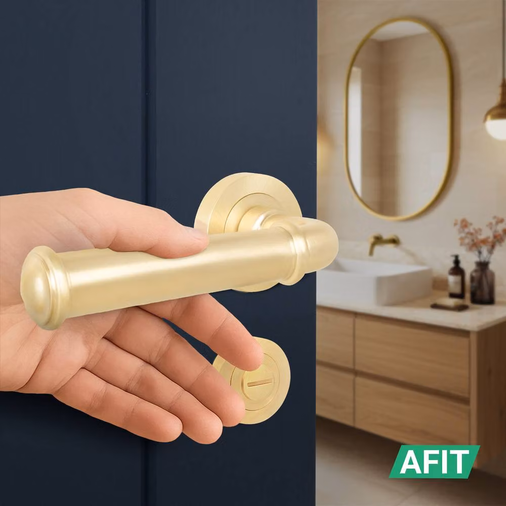 AFIT Satin Brass Fire Door Handle and Rosette Set in Gold – 4