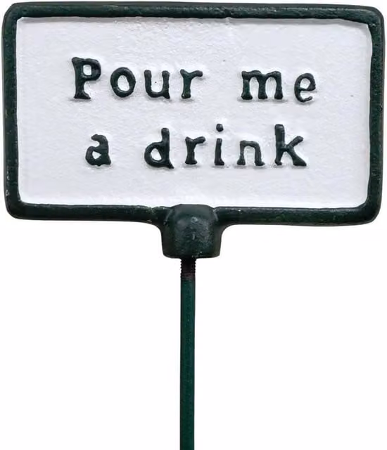 Gifts Direct 2 U Pour Me A Drink Metal Garden Stake Plant Sign in White