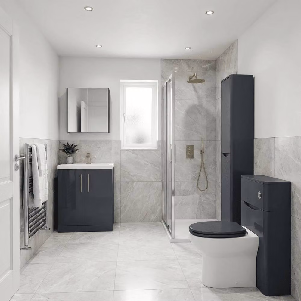 Balterley Contemporary 2-Door Bathroom Floor Vanity Unit with Basin, Dark Grey, Width: 80 cm – 2