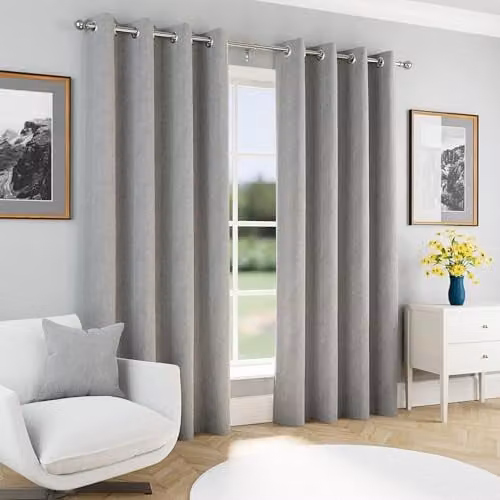 Enhanced Living Grey Herringbone Jacquard Blackout Eyelet Curtains, W: 168 cm, H: 137 cm – 1
