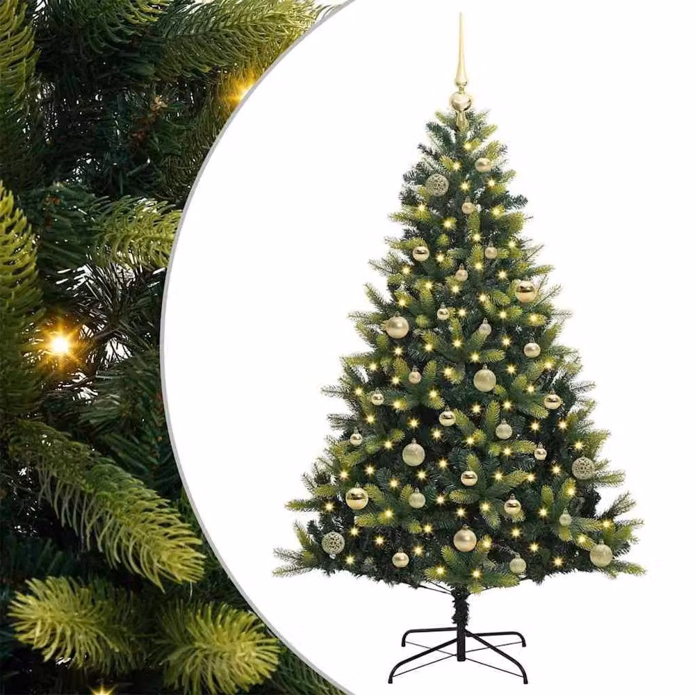 Berkfield Home Artificial Hinged Christmas Tree with 150 LEDs, Green, Height: 150 cm – 2