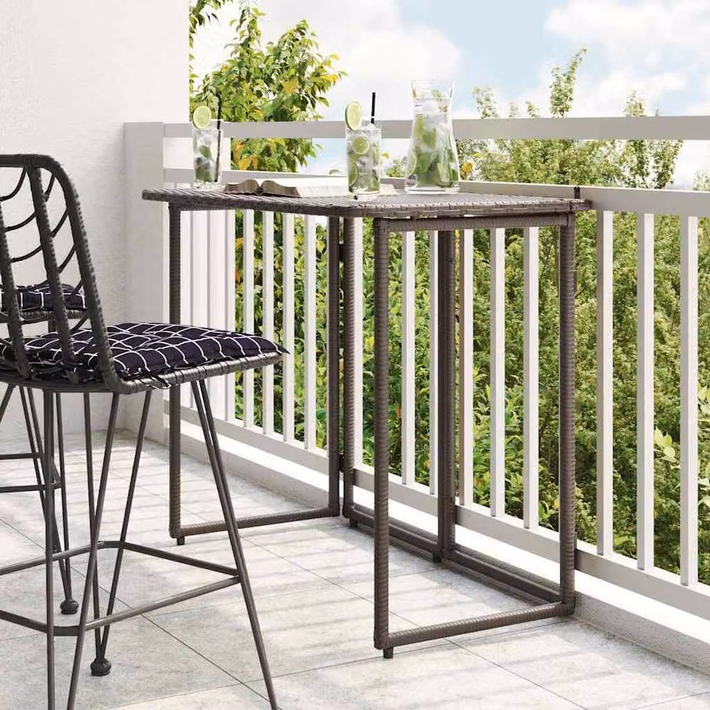 Berkfield Home Folding Garden Table in Brown Poly Rattan, W/D/H: 90 x 51 x 75 cm – 2