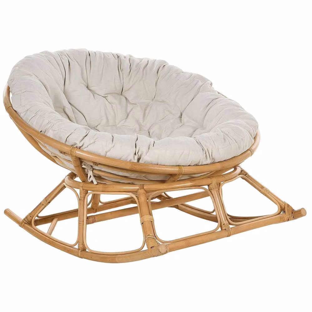 Wyld and Coco Handwoven Natural Rattan Rocking Chair with Beige Cotton Cushion – 2