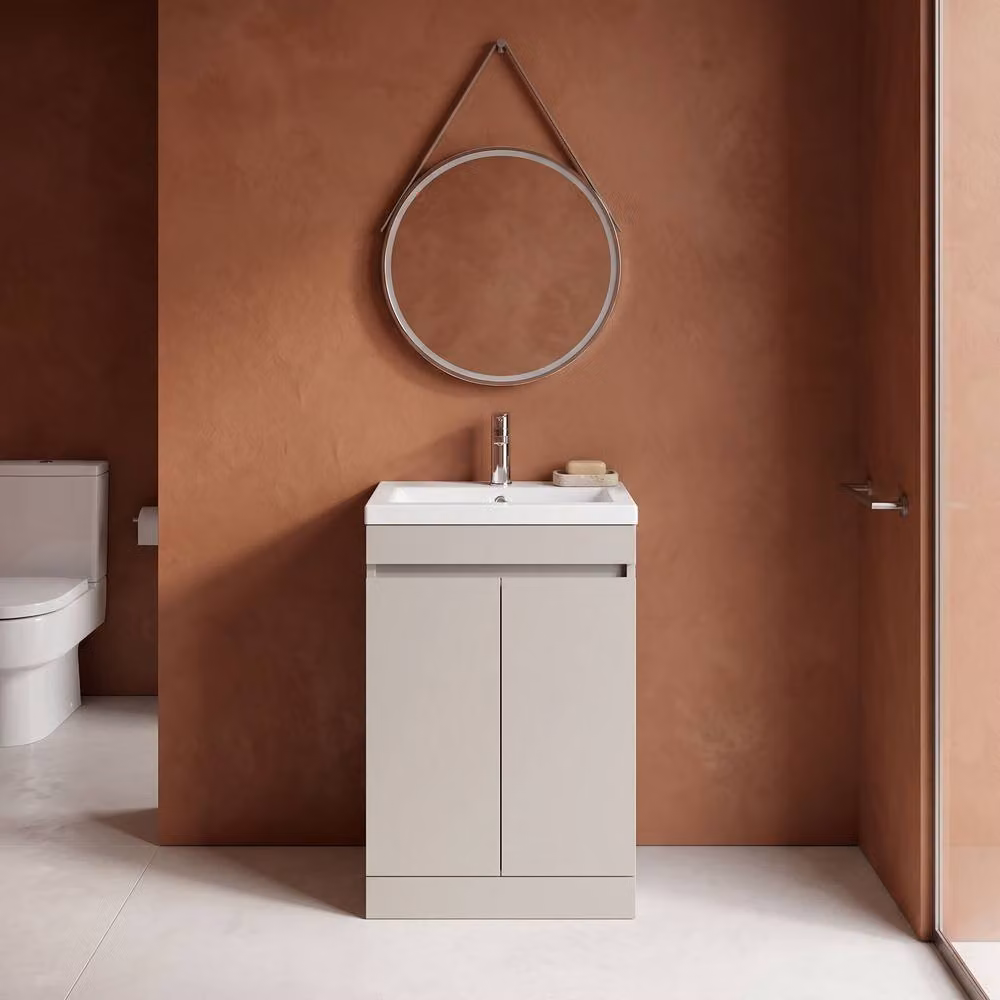 Balterley 500mm Compact Floor Standing 2 Door Bathroom Unit with Ceramic Basin in Pebble Grey – 2