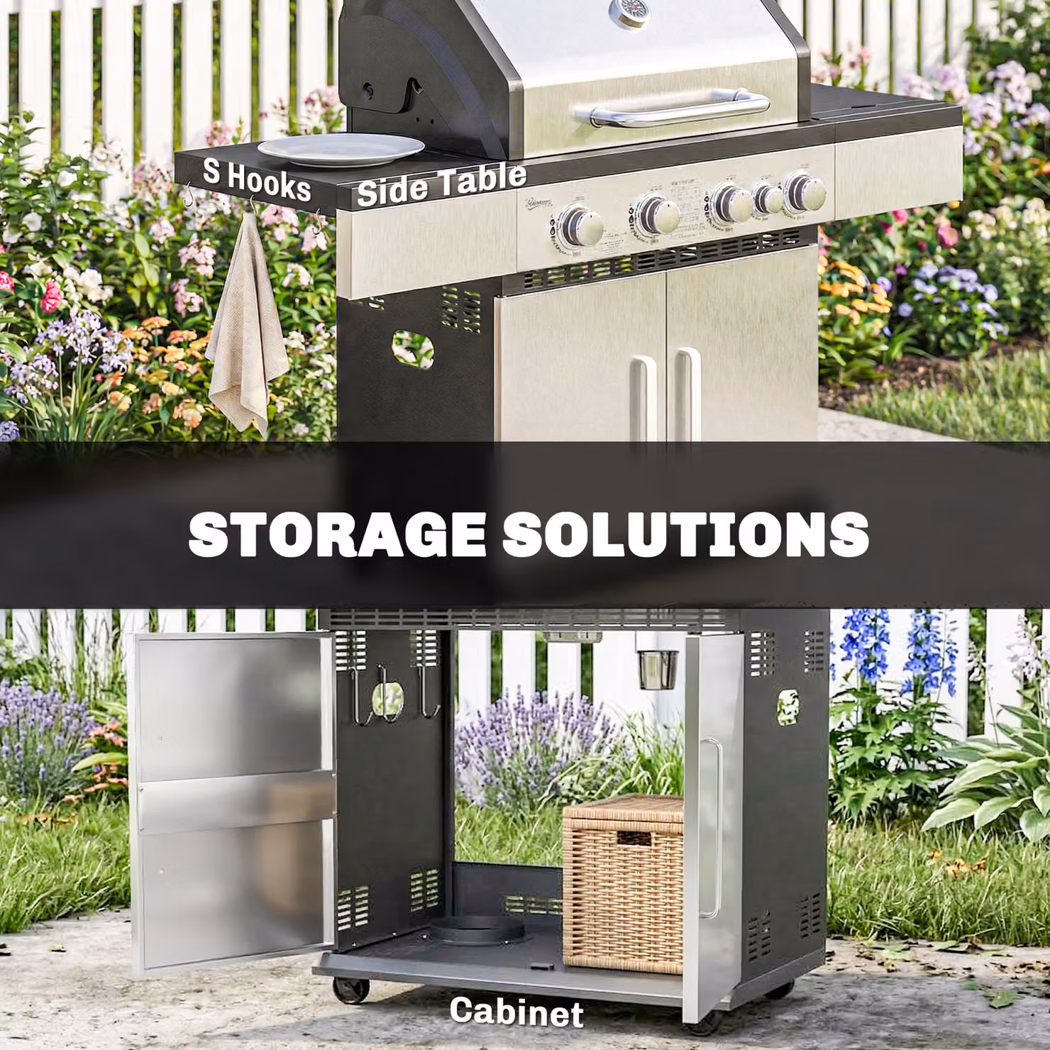 Outsunny 4+1 Burner Gas BBQ Grill with Side Burner, Warming Rack, Side Shelf, Storage Cabinet and Wheels – 6