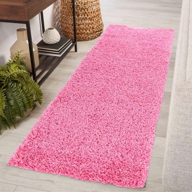 Desire Rugs Plain Pink Fluffy Shaggy Area Rug, W: 60 cm, L: 220 cm