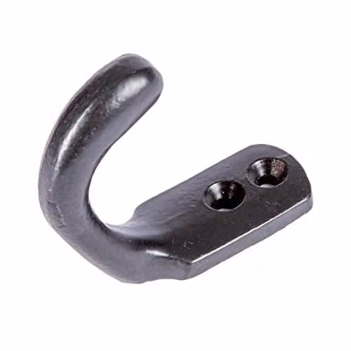 Hammer and Tongs Matt Black Powder-Coated Iron Single Coat Hook, Pack of 10 – 3