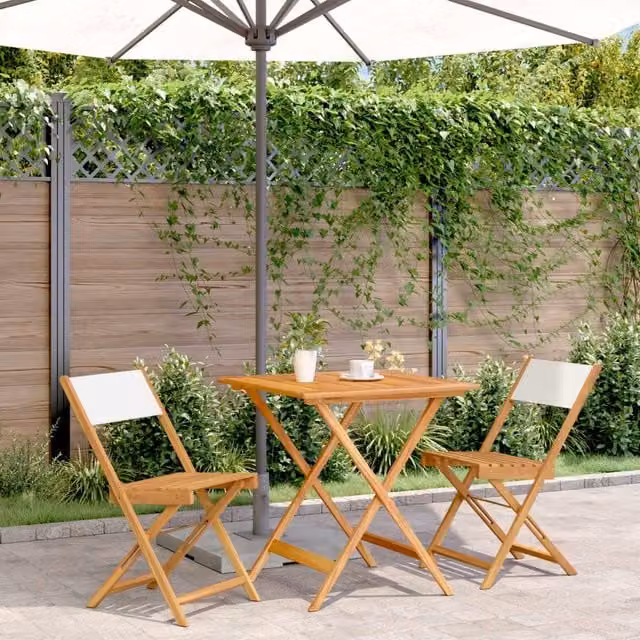 Berkfield Home 3 Piece Bistro Set in White Fabric and Acacia Wood