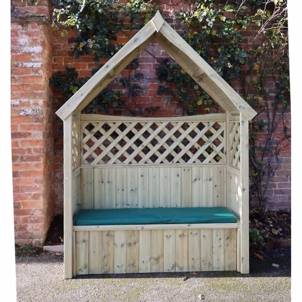 Churnet Valley Garden Furniture Ltd Daisy 3 Seat Trellis Storage Arbour with Beige Cushions, W/D/H: 179 x 179 x 60 cm – 2