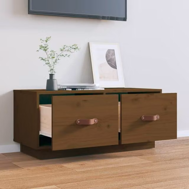 Berkfield Home TV Cabinet in Honey Brown Solid Pine Wood, W/D/H: 80 x 34 x 35 cm – 1