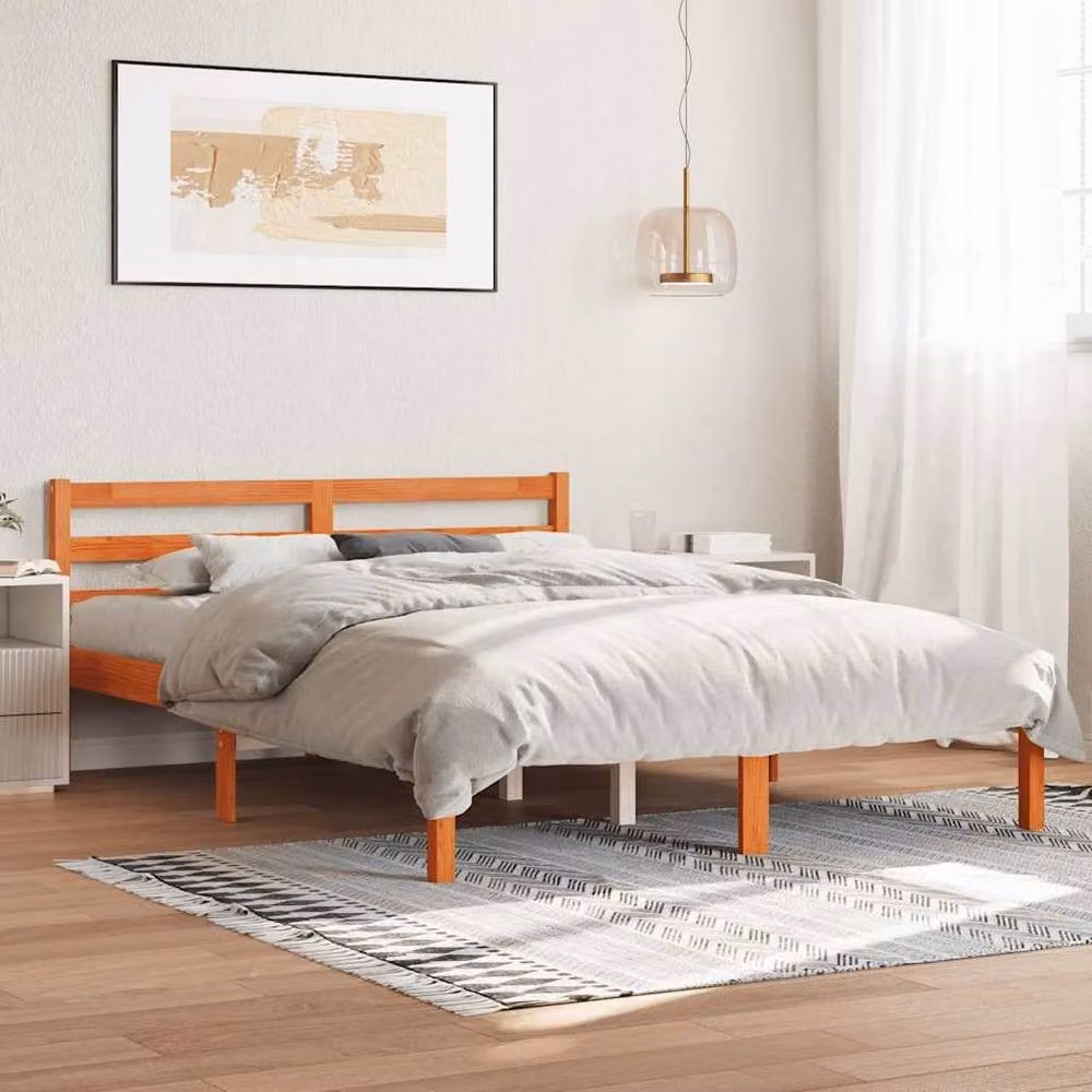 Berkfield Home Beautiful Solid Wood Bed Frame in Wax Brown, W/D/H: 140 x 195.5 x 69.5 cm – 2