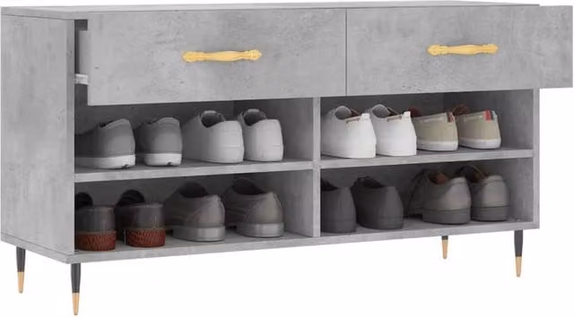 Berkfield Home Industrial Shoe Bench in Concrete Grey, W/D/H: 102 x 35 x 55 cm
