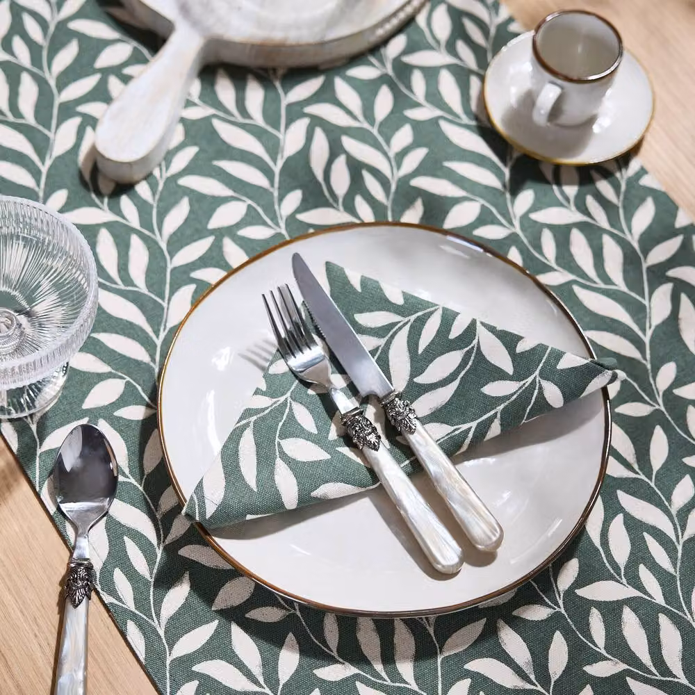 Dibor Oakleigh Leaf Green Cotton Kitchen Linen Table Cloth and Napkin Set of 4 – 3