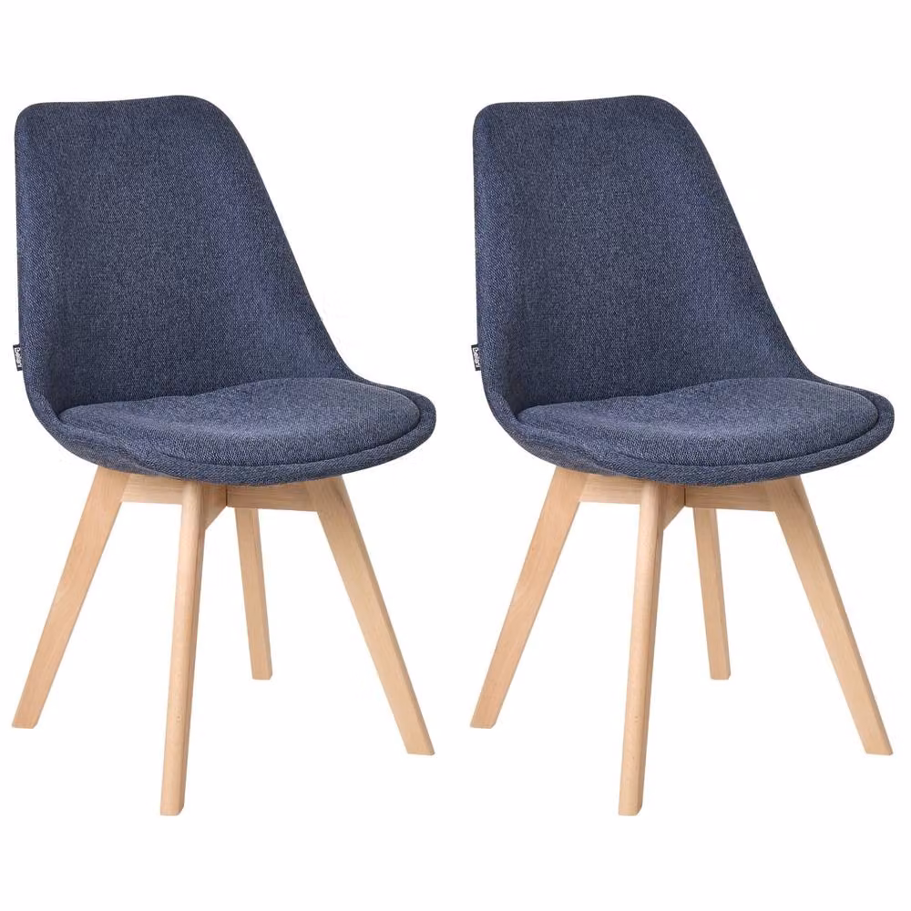 Wyld and Coco Set of 2 Modern Blue Fabric Upholstered Dining Chairs with Beechwood Legs – 2