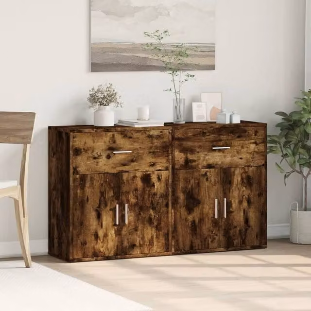 Berkfield Home Set of 2 Modern Smoked Oak Sideboards in Brown, W/D/H: 60 x 31 x 70 cm