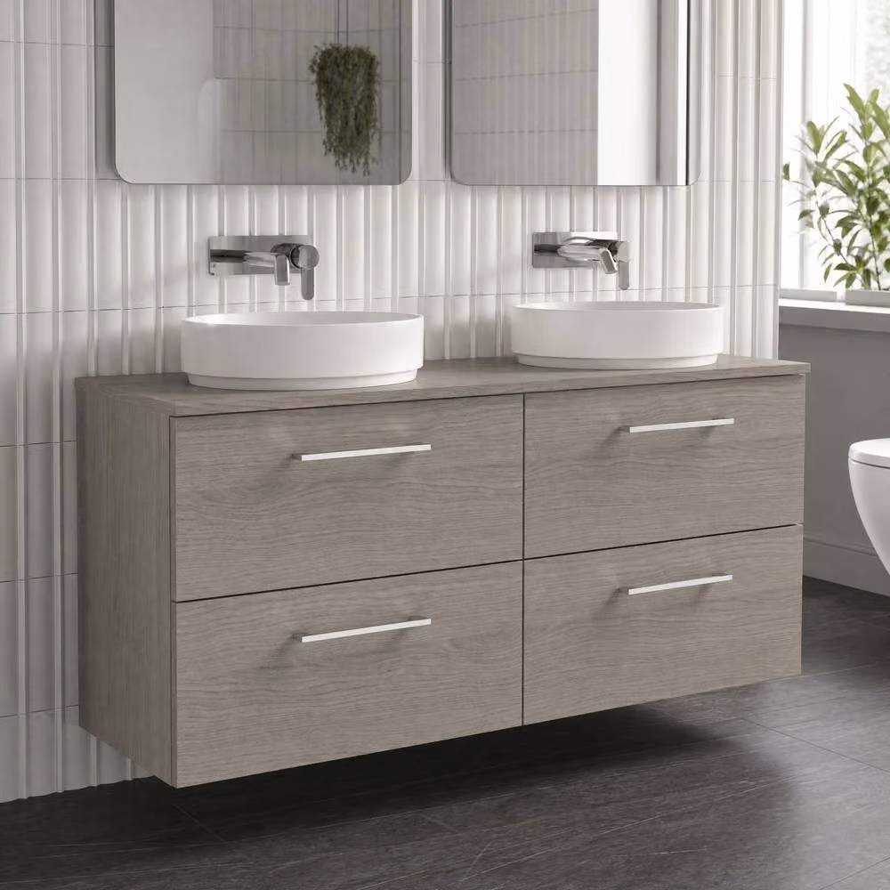 Balterley Solace Oak 4 Drawer Wall Hung Bathroom Vanity Unit with Worktop, Brown – 2