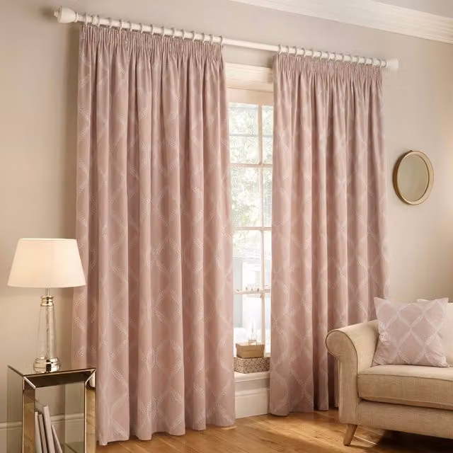 Make It A Home Olivia Lattice Room Darkening Pencil Pleat Curtain Pair in Pink, Height: 229 cm