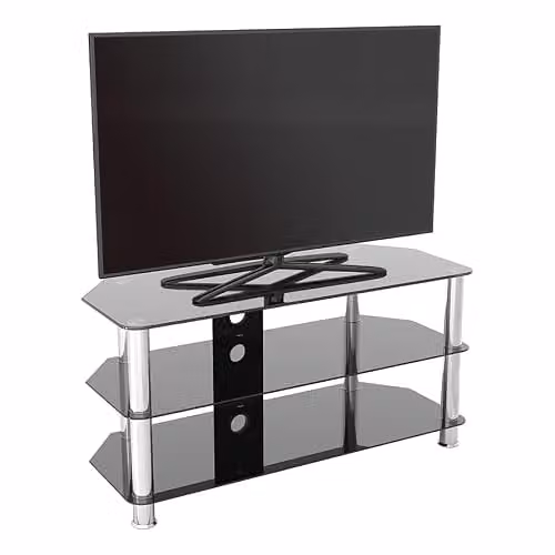 AVF Minimalist Glass and Metal TV Stand in Black and Transparent, 100cm, for TVs up to 50 Inch – 2