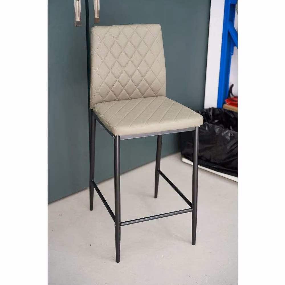 EONLION Set of 2 Modern Grey PU Bar Stools for Kitchen and Dining Rooms – 3