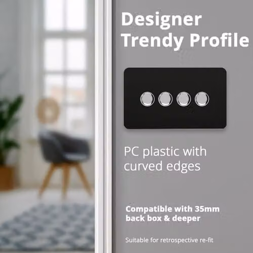Trendi Switch 4 Gang LED Dimmer Light Switch in Matt Black – 4