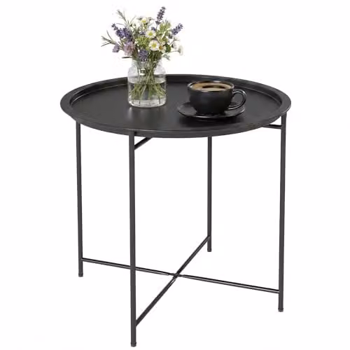 Outsunny Round Black Metal Garden Side Table with Removable Tray, W/D/H: 46 x 46 x 53 cm – 1