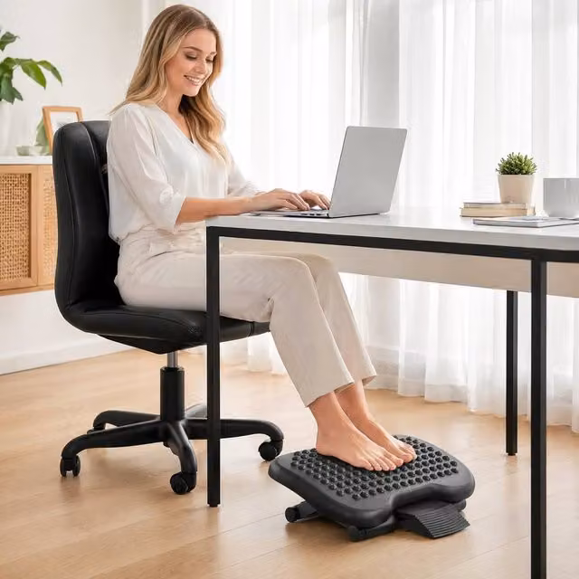 STILVORA Adjustable Footrest in Black with 3 Height Settings