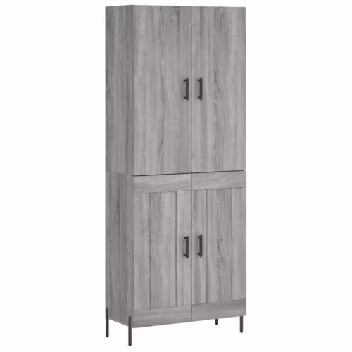 vidaXL Modern Grey Highboard with Hinged Doors and Internal Shelves, W/D/H: 69.5 x 34 x 180 cm