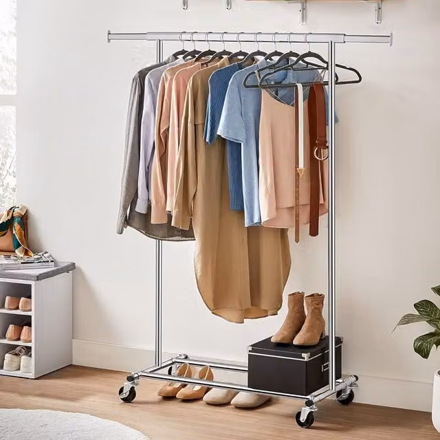 SONGMICS Portable Clothes Rack on Wheels with Extendable Silver Rail – 1
