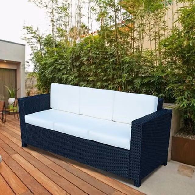 Outsunny 3 Seater Brown Polyrattan All Weather Sofa with Fire Resistant Fabric Cushions