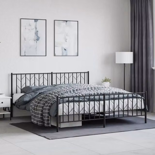 Berkfield Home Metal Bed Frame with Footboard, Black, W/D/H: 183 x 213 cm