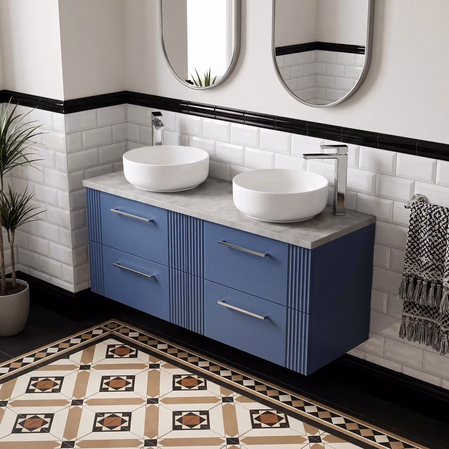 Balterley Wall Mounted Bathroom Vanity Unit with 4 Soft Close Drawers and Laminated Worktop, Blue and Bellato Grey, W/D/H: 120.5 x 39.0 x 51.8 cm – 3
