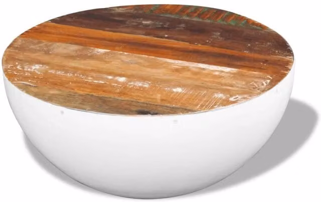 Berkfield Home Beautiful Bowl Shaped Coffee Table in White Solid Reclaimed Wood W/D/H: 60 x 60 x 30 cm – 1