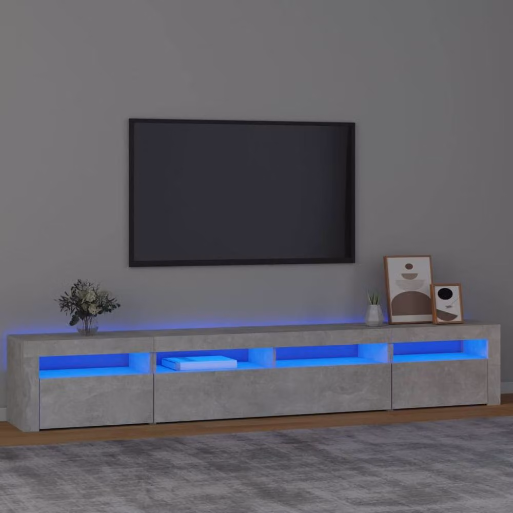 Berkfield Home Modern TV Cabinet with LED Lights in Concrete Grey, W/D/H: 240 x 40 x 40 cm – 2