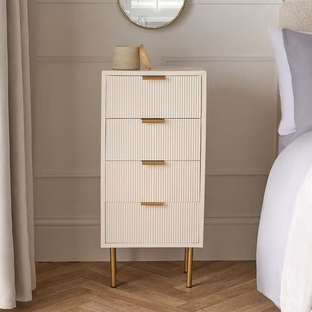 OHS White Ribbed Wooden Bedside Table