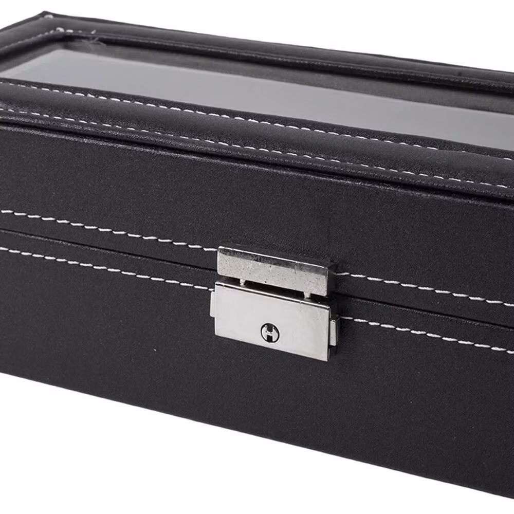 KORVIXA 6 Grid Jewelry Box Organizer with Clear Window and Lid, Black – 4