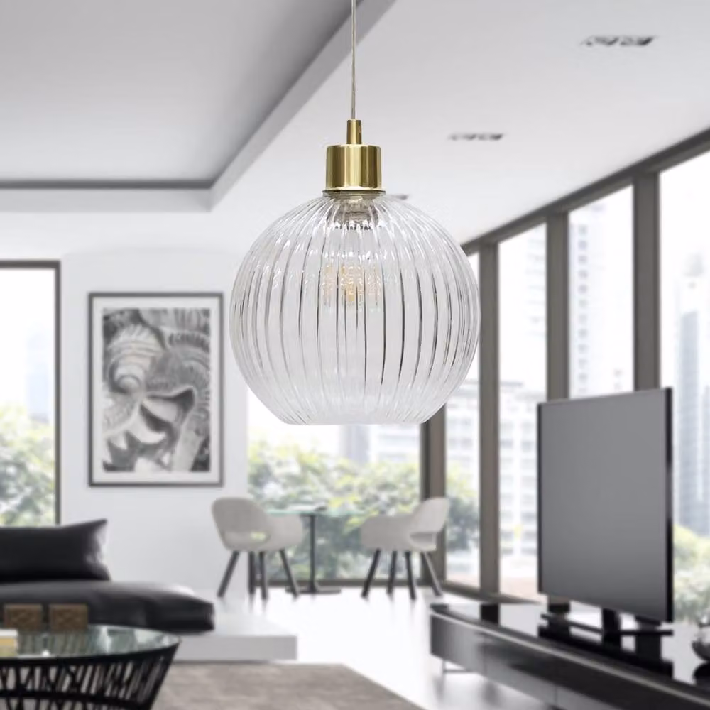 First Choice Lighting Betchley Transparent Glass Sphere Pendant Light with Satin Brass Fitting – 2