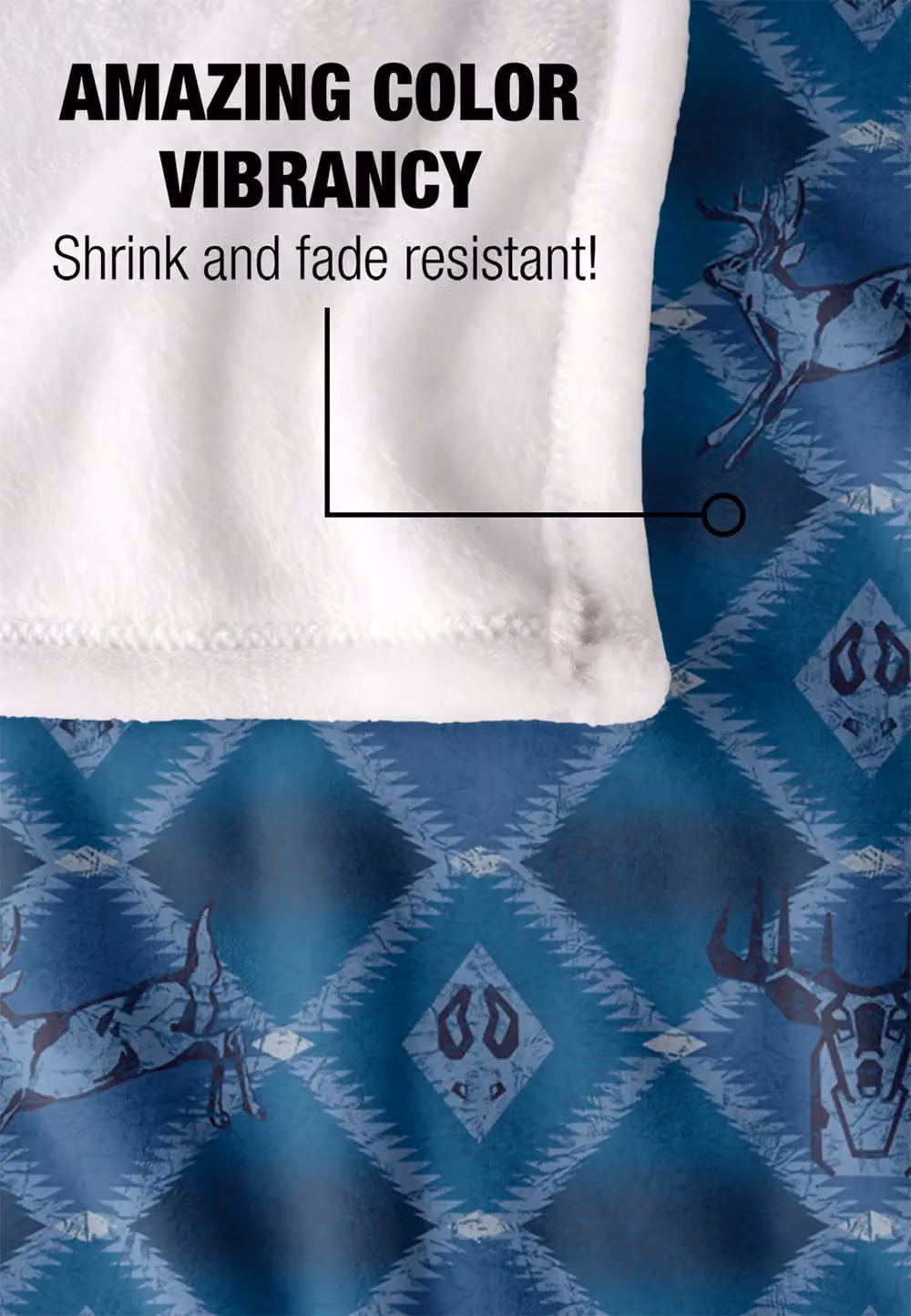 JQ Licensing Deer Southwest Blue Hunting Pattern Super Soft Fleece Throw Blanket in White and Blue, W/D/H: 152 x 127 cm – 4