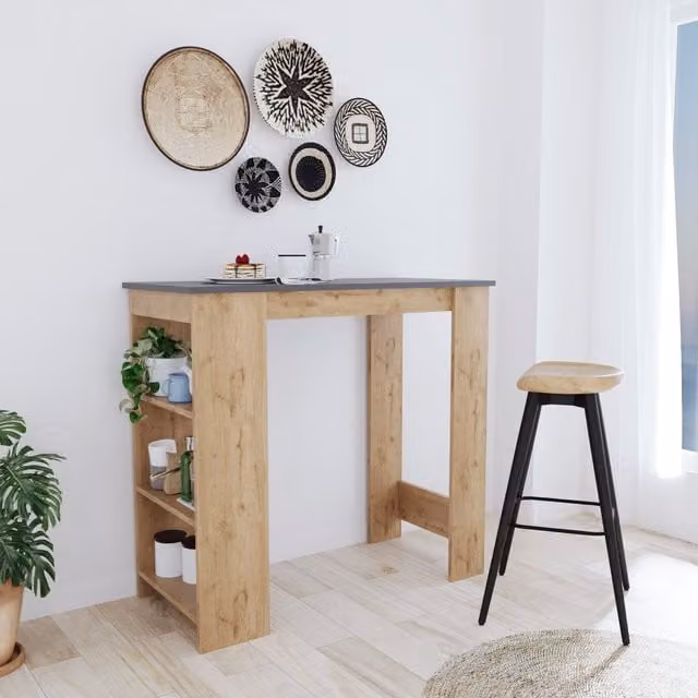 Bimossa Serina Bar Table in Warm Oak and Anthracite, W/D/H: 51.5 x 101.8 x 51.5 cm