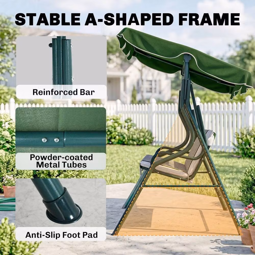 EONLION 3-Person Green Garden Swing Chair with Sun Canopy – 2