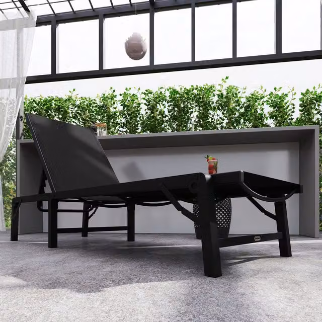 Outsunny 5-Position Adjustable Folding Sun Lounger in Black with Textilene Fabric