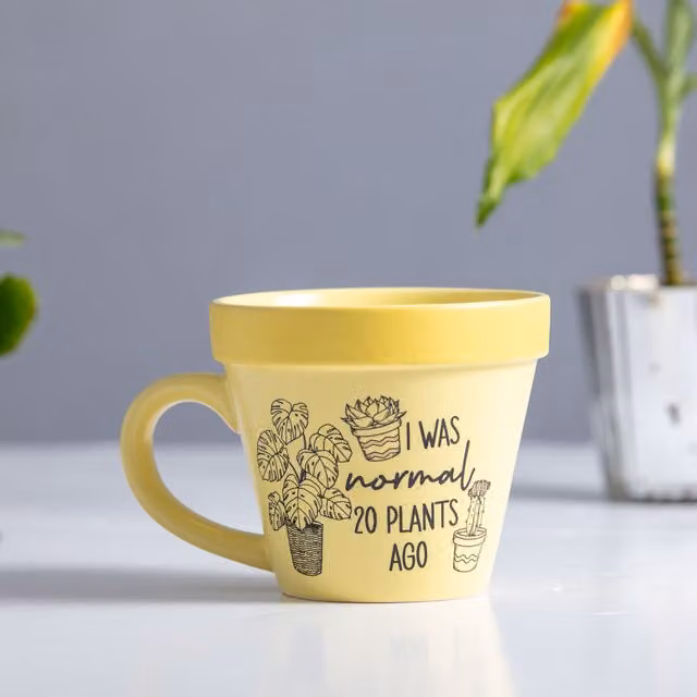Boxer Gifts 20 Plants Ago Plant-a-holic Plant Pot Mug in Yellow