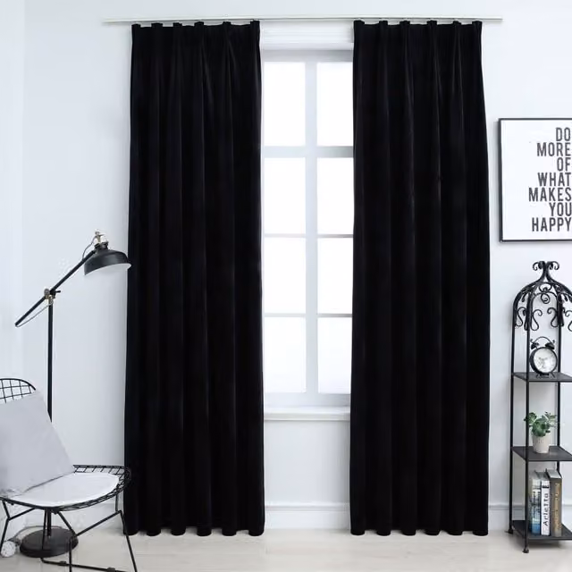 Berkfield Home Blackout Velvet Curtains with Hooks, Black, 2 Pack, W: 140 cm, H: 225 cm