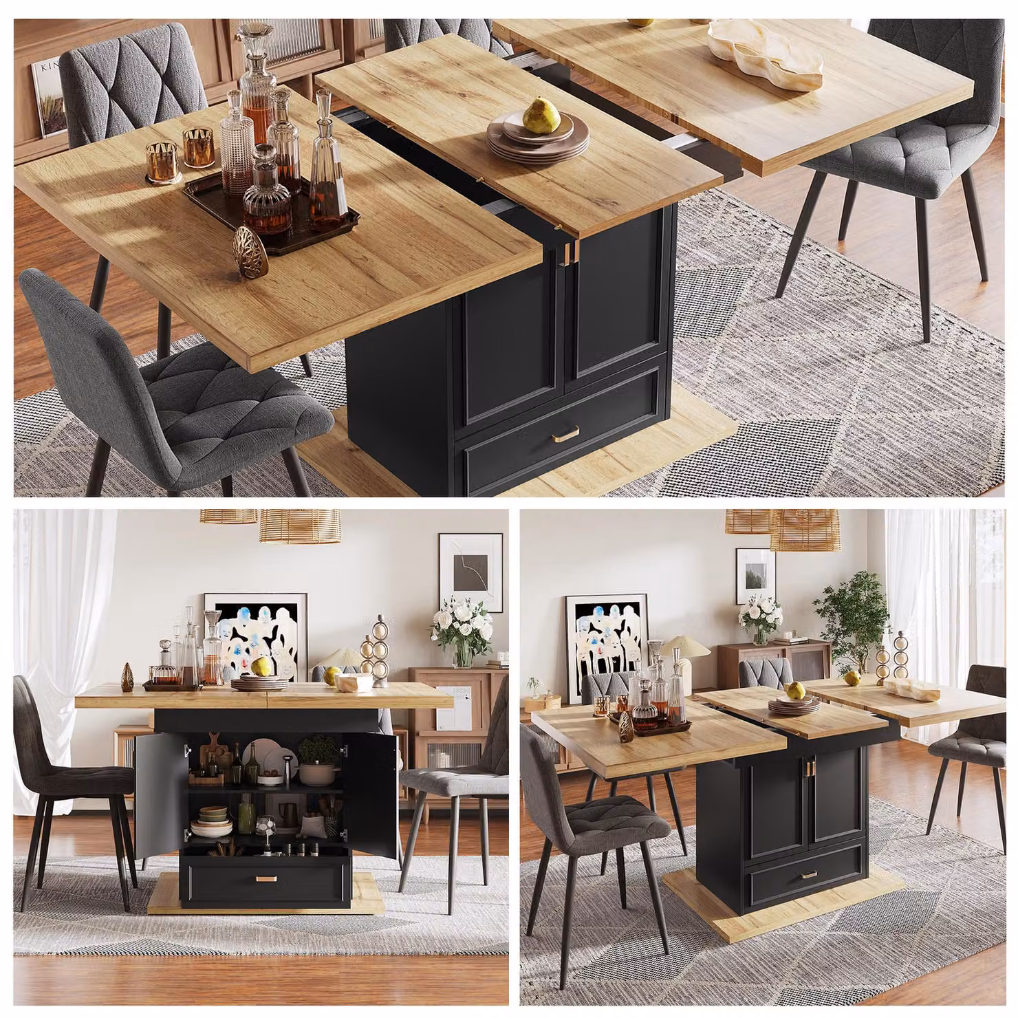 Aosom UK Lockable Telescopic Kitchen Table with Wood-Grain MDF Top and Concealed Storage, Black, W: 80 cm, D: 110 cm, H: 75 cm – 7