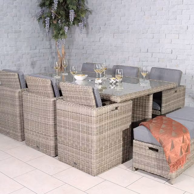 Royalcraft Classic 11 Seater Grey Rattan Garden Cube Set with Metal Frame