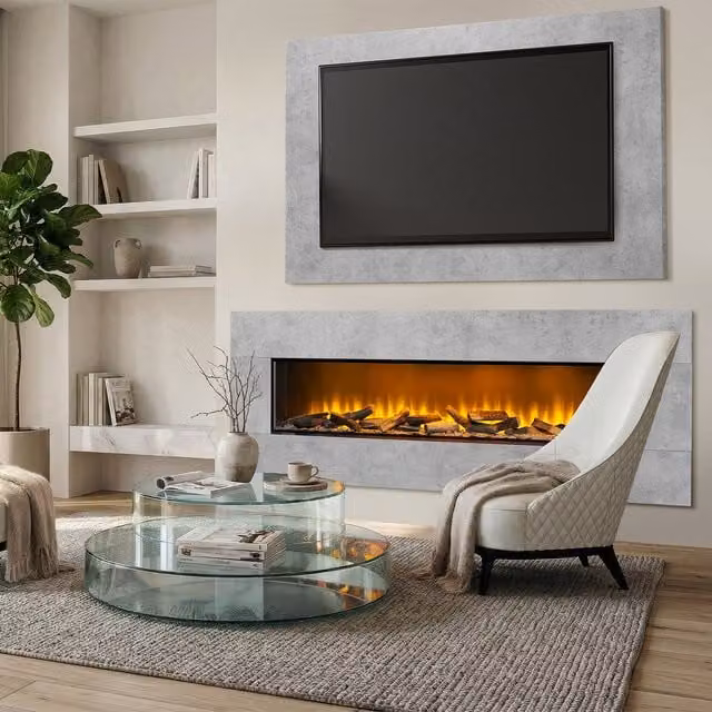 Acantha Pinnacle Fully Inset Media Wall Fire with TV Back Board in Concrete Effect, Grey