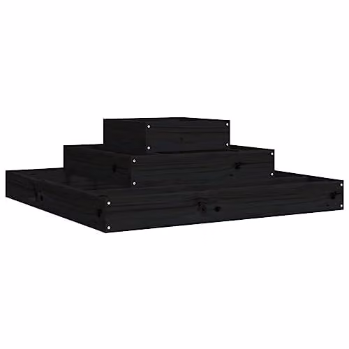 vidaXL Black Solid Wood Pine Planter Tub W: 80 cm, D: 80 cm, H: 27 cm