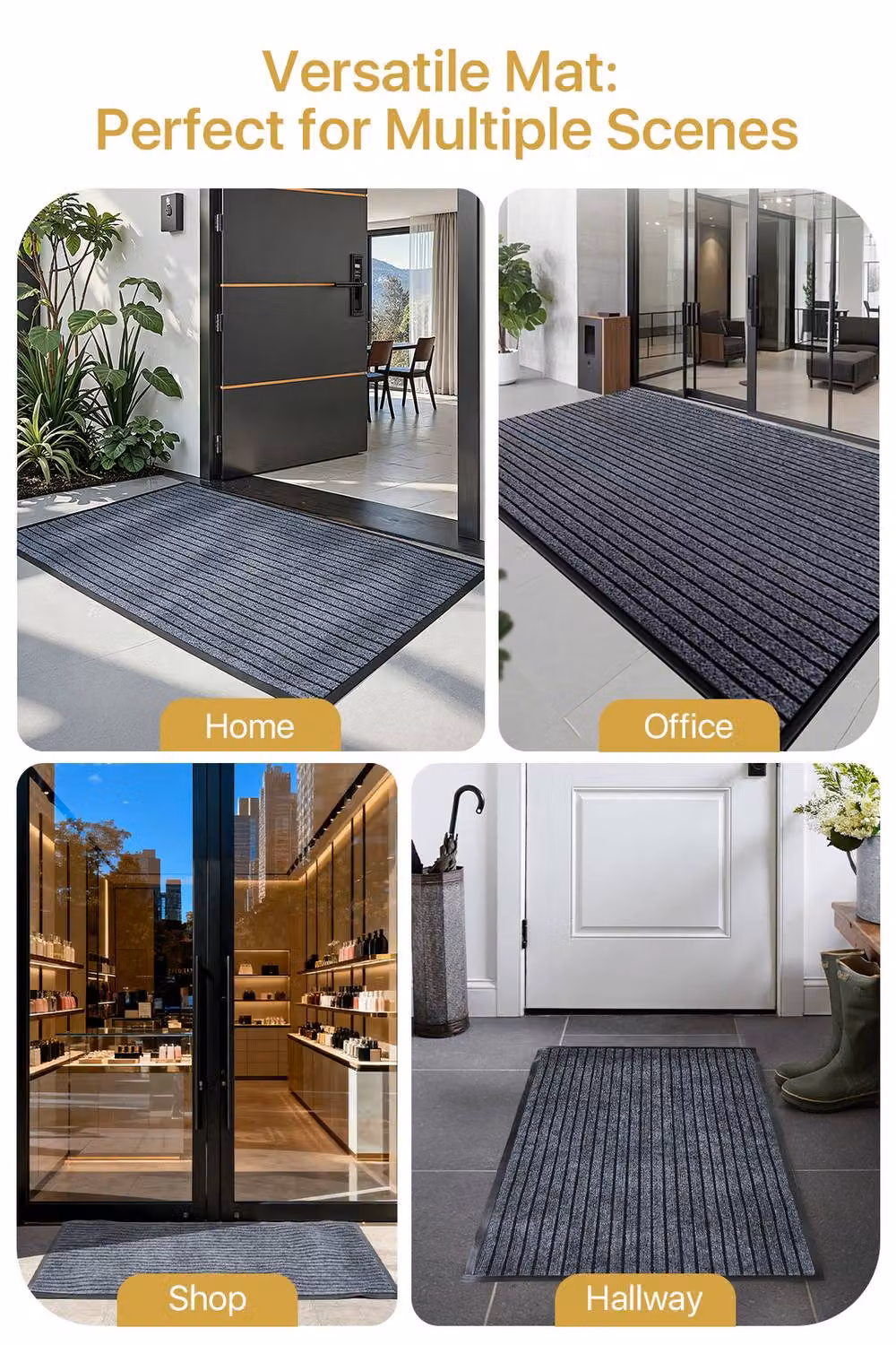 Living and Home Rectangular Non-Slip Striped PVC Entryway Doormat in Grey, W: 100 cm, D: 80 cm – 5