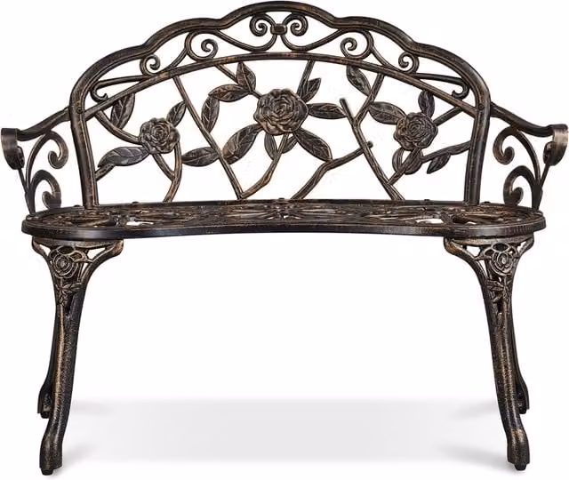 Yaheetech Antique Bronze Metal Outdoor Patio Bench with Floral Pattern