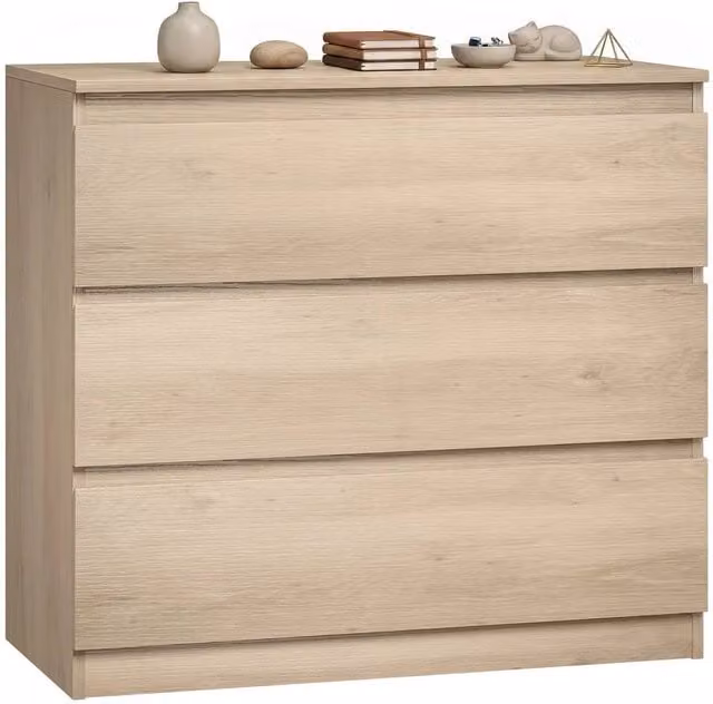 NESTLUNE 3-Drawer Freestanding Storage Organiser Unit in Sand Beige Wood, W: 100 cm, D: 15 cm, H: 15 cm